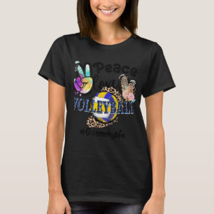 Camiseta Peace Love Voleibol Life Mãe Avó Leop