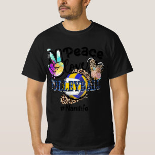 Camiseta Peace Love Voleibol Nani Life Mãe Avó Leopar