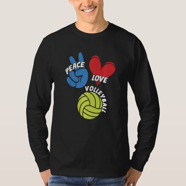 Camiseta Peace Love Voleibol Player Game Team Coach Sett (Frente)