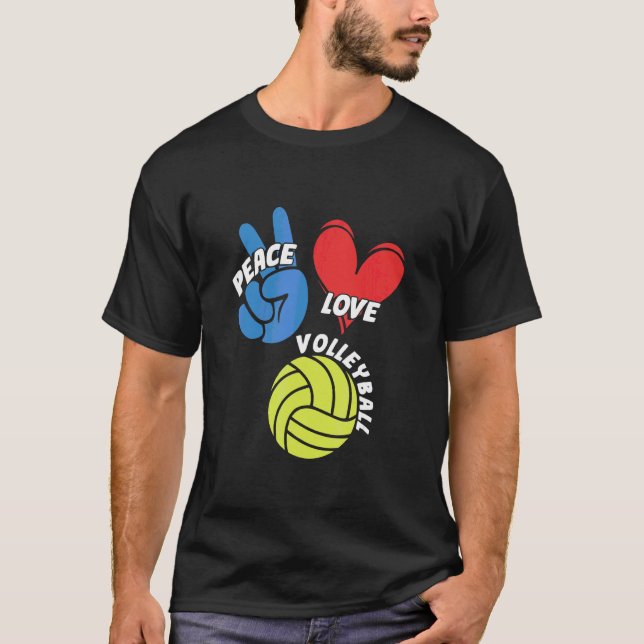 Camiseta Peace Love Voleibol Player Game Team Coach Sett (Frente)