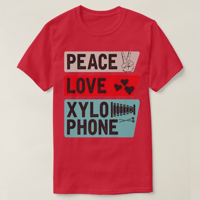 Camiseta Peace Love Xylophone Piano Music Players Marching (Frente do Design)