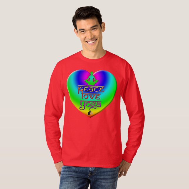 Camiseta Peace Love Yoga Rainbow Intentions Heart T-Shirt (Frente Completa)