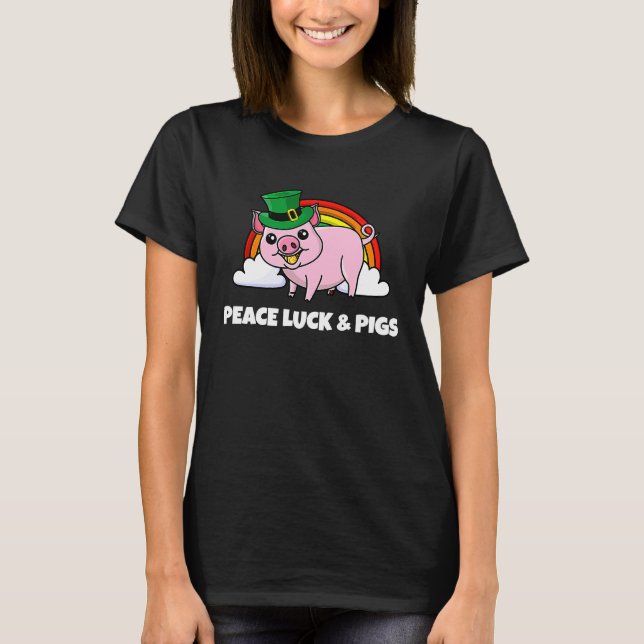 Camiseta Peace Luck Pigs St Patrick's Day Leprechaun Lucky  (Frente)