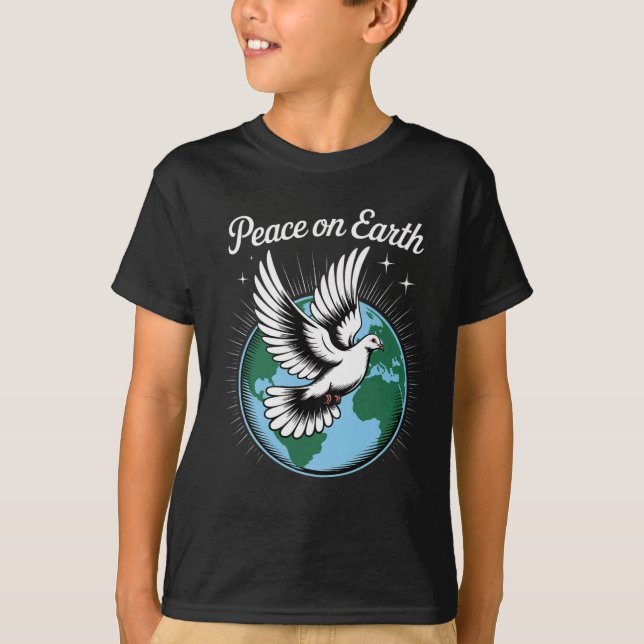 Camiseta Peace On Earth Dove And Globe Faith Christmas Spir (Frente)