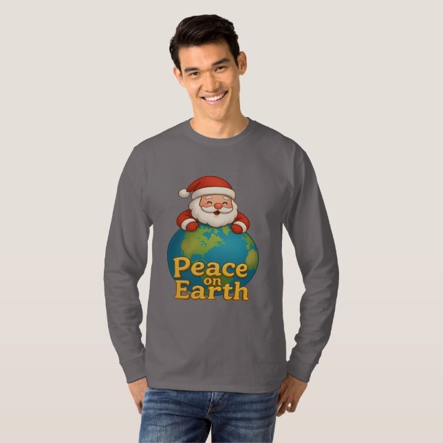 Camiseta Peace on Earth Santa Christmas Holiday Gift Tee (Frente Completa)