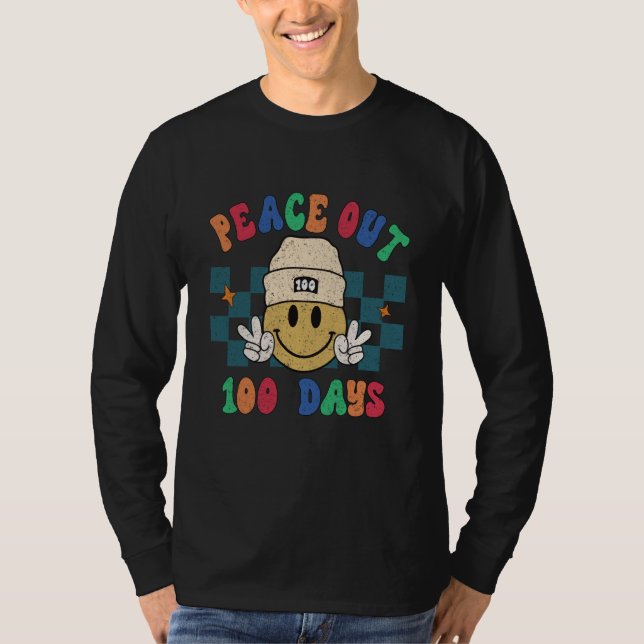 Camiseta Peace Out 100 Days of School Retro Groovy Kinderga (Frente)