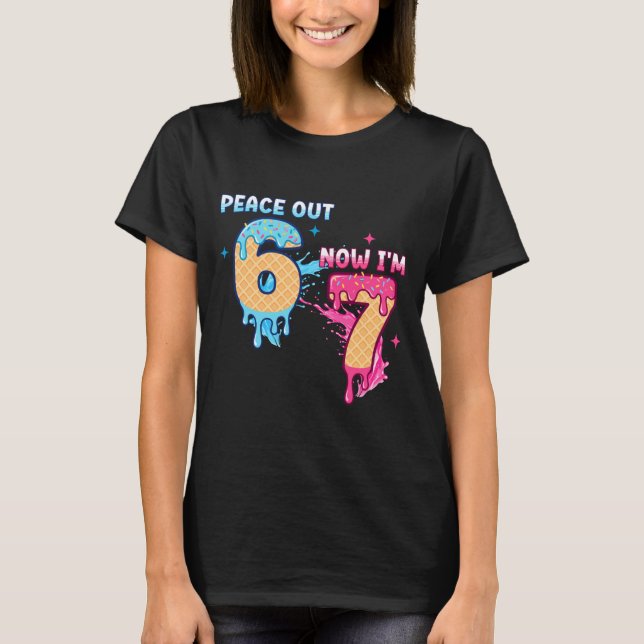 Camiseta Peace Out 6 Now I'm 7 Ice Cream Drip 7th Birthday  (Frente)
