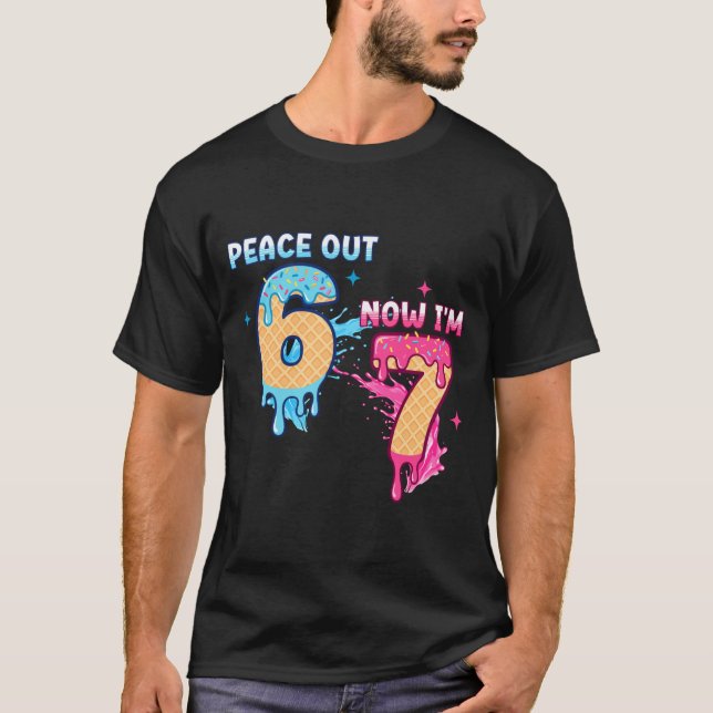 Camiseta Peace Out 6 Now I'm 7 Ice Cream Drip 7th Birthday  (Frente)
