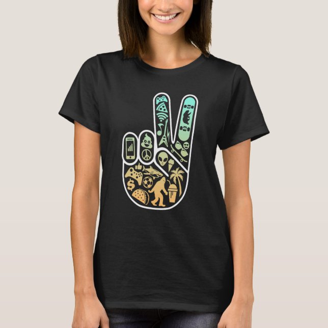 Camiseta Peace Out Cool Symbols Inside Skater (Frente)