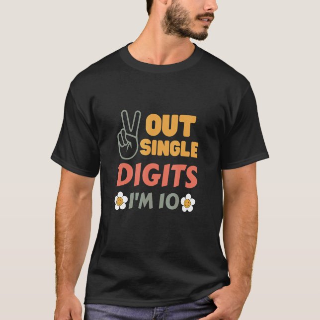 Camiseta Peace Out Single Digits I'm 10 Years Retro Sunflow (Frente)