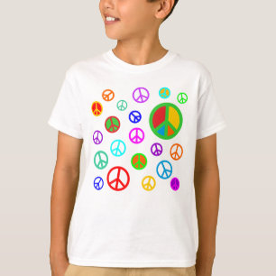 Camiseta PEACE - Padrão plano multicolorido + seu backgr.