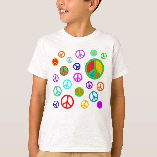 Camiseta PEACE - Padrão plano multicolorido + seu backgr. (Frente)