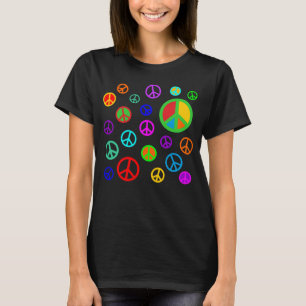 Camiseta PEACE - Padrão plano multicolorido + seu backgr.