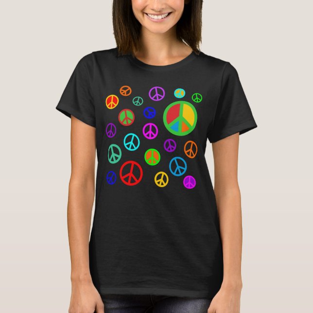 Camiseta PEACE - Padrão plano multicolorido + seu backgr. (Frente)