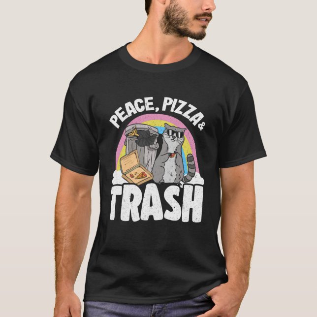Camiseta Peace, Pizza & Trash Can Rainbow Raccoon 3 (Frente)