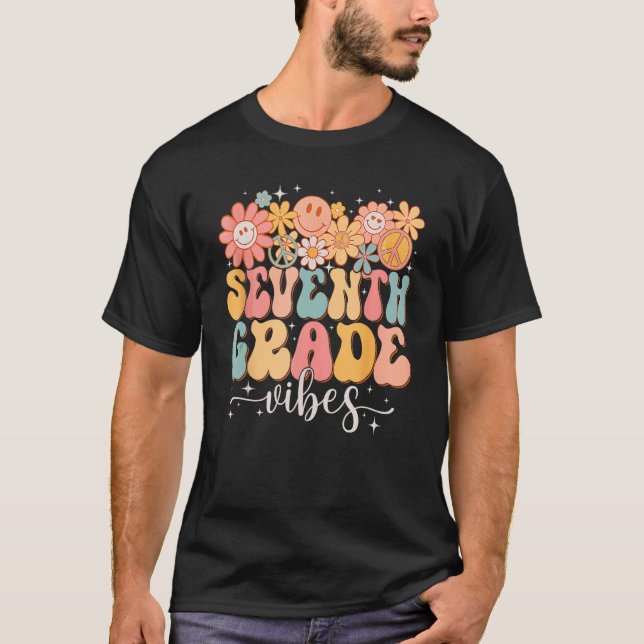 Camiseta Peace Seventh Grade Groovy Vibes 7th Grade Back To (Frente)