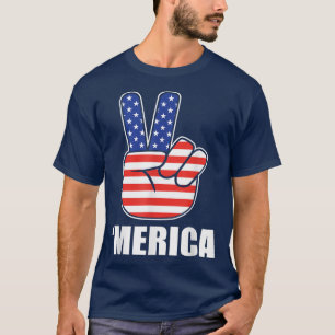 Camiseta Peace Sign Hand 4th Of July American Flag Merica