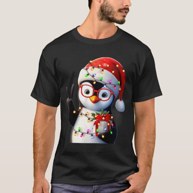 Camiseta Peace Sign Hand Penguin Santa Christmas Penguin Pa (Frente)