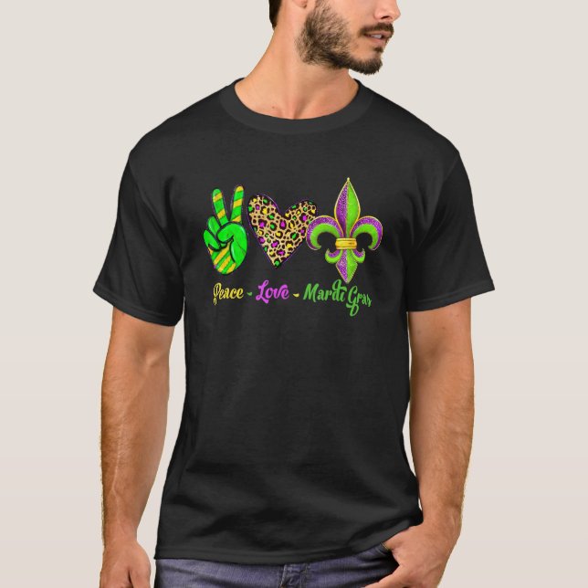 Camiseta Peace Sign Heart Fleur De Lys Peace Love Mardi Gra (Frente)