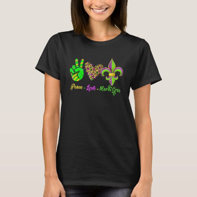 Camiseta Peace Sign Heart Fleur De Lys Peace Love Mardi Gra (Frente)
