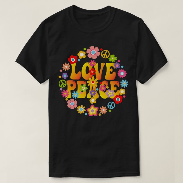 Camiseta PEACE SIGN LOVE 1960 s 1970 Tie Dye Groovy Hippie (Frente do Design)