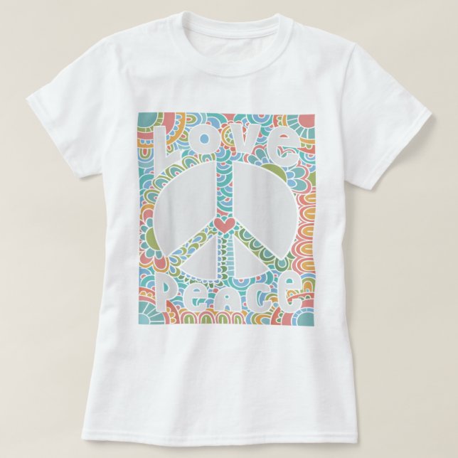 Camiseta PEACE SIGN LOVE 1960s 1970s Shirt Tie Dye Groovy H (Frente do Design)