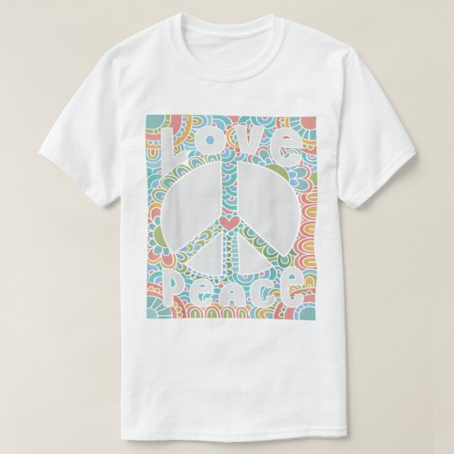 Camiseta PEACE SIGN LOVE 1960s 1970s Shirt Tie Dye Groovy H (Frente do Design)