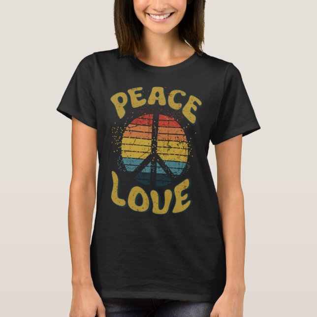 Camiseta Peace Sign Love 60s 70s Costume Groovy Hippie Them (Frente)