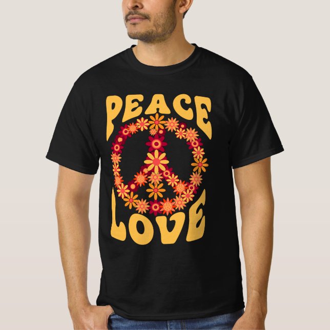 Camiseta Peace Sign Love 60s 70s Costume Groovy Hippie Them (Frente)