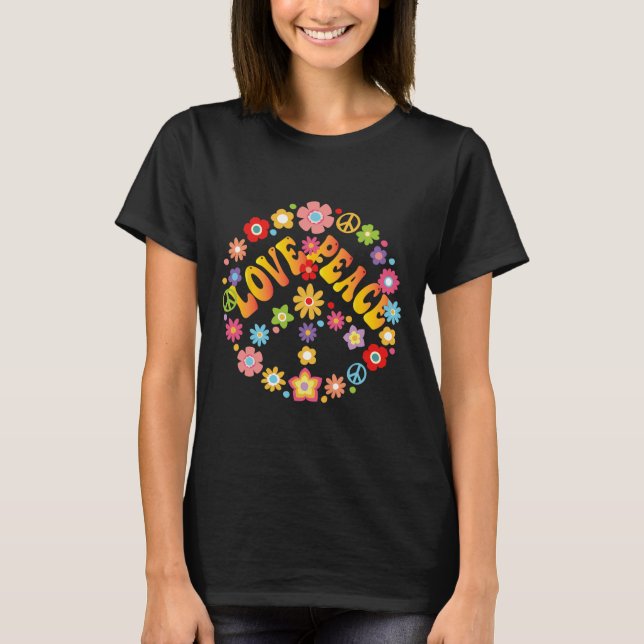 Camiseta PEACE SIGN LOVE 60s 70s Groovy Hippie Costume Hall (Frente)