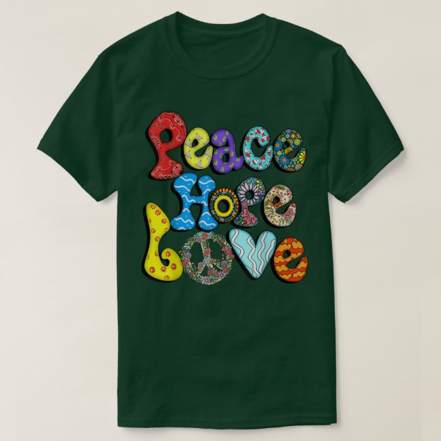 Camiseta PEACE SIGN LOVE 60s 70s Tie Dye Hippie Halloween C (Frente do Design)