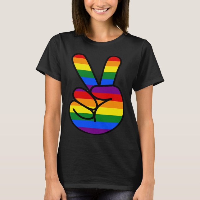 Camiseta Peace Sign Rainbow Hippie Love (Frente)