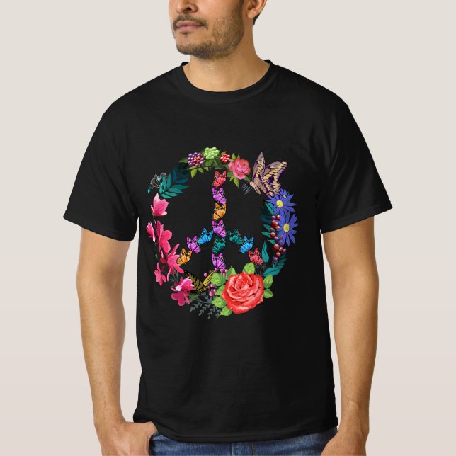 Camiseta Peace Sign Spring Flowers Hippie Butterfly Peace S (Frente)