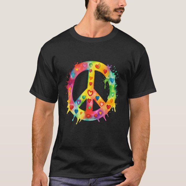 Camiseta Peace Sign World Love Flowers Hippie Groovy Vibes  (Frente)