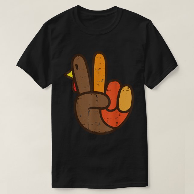 Camiseta Peace Turkey Hand Retro Thanksgiving Shirt (Frente do Design)