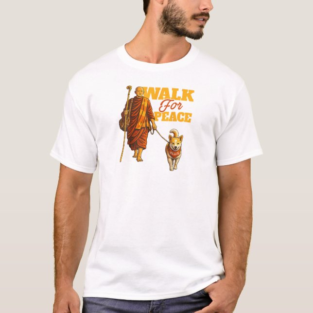 Camiseta Peace Walking Monk with Aloka Dog – Walk for Peace (Frente)