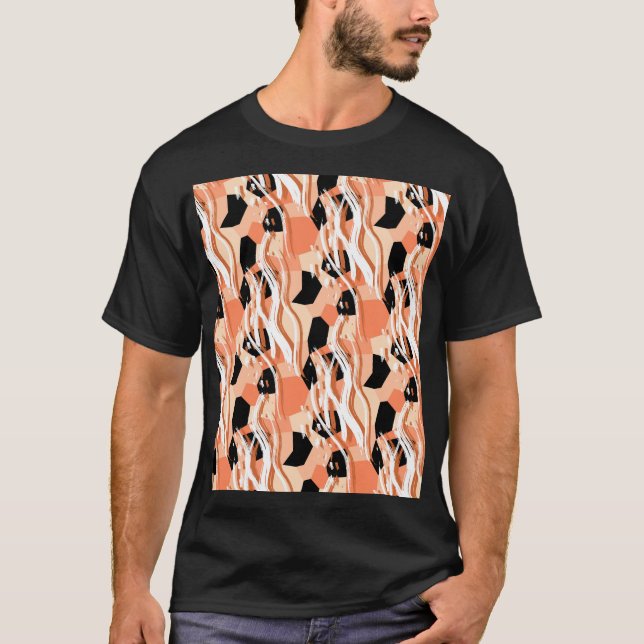 Camiseta Peach Black White Abstrato Pattern. (Frente)