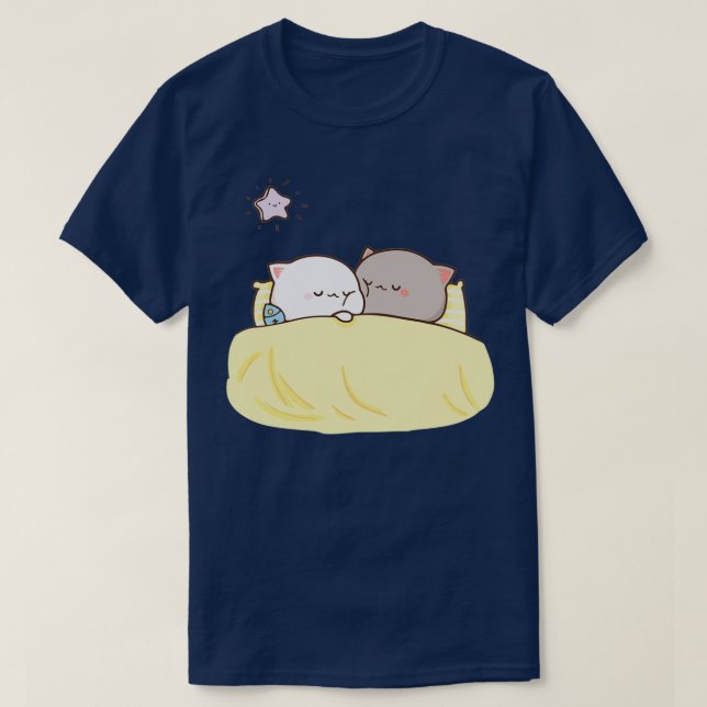 Camiseta Peach e Goma Mochi Cat Dormindo (Frente do Design)