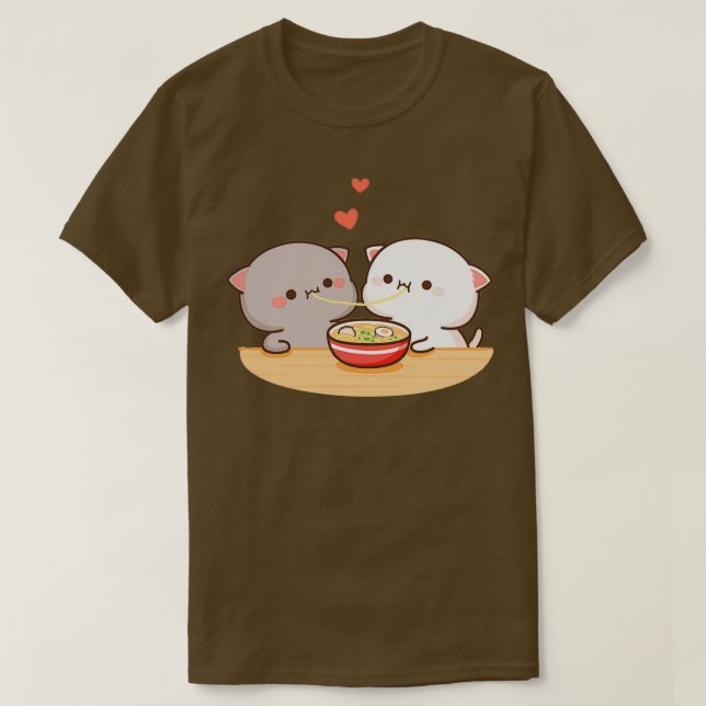 Camiseta Peach e Goma Mochi Ramen Comendo Gato (Frente do Design)