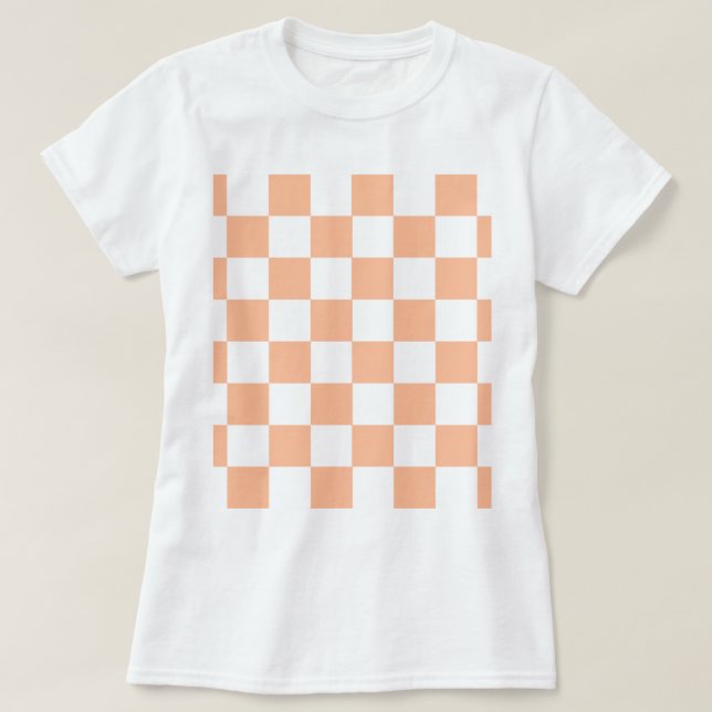 Camiseta Peach Fuzz Verificado Padrão Gingham (Frente do Design)