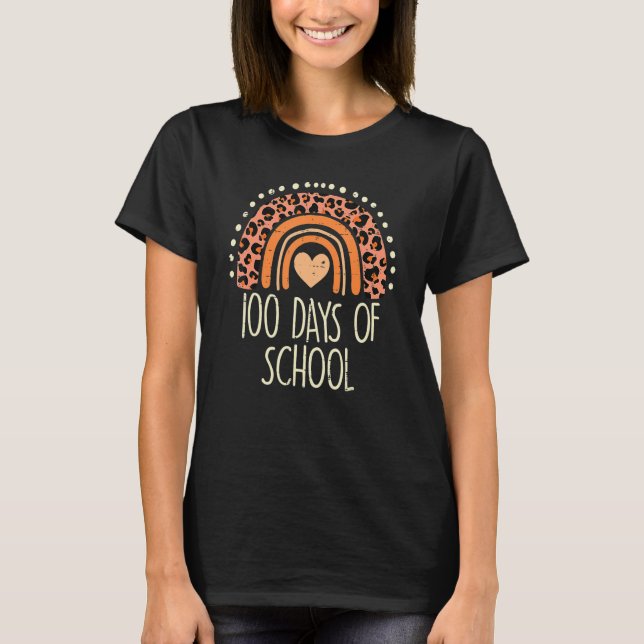 Camiseta Peach Leopard Rainbow 100 dias na escola 100th D (Frente)