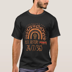 Camiseta Peach Leopard Rainbow Fist Black History 24 7 365