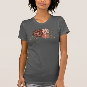 Camiseta Peach Marrom Floral Botânico Caprichoso