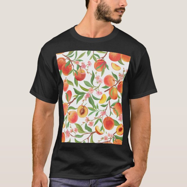 Camiseta Peach Tropical Fruta Vintage Pattern. (Frente)