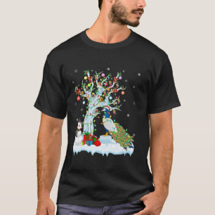 Camiseta Peacock Bird Xmas Lighting Tree Santa Hat Peacock