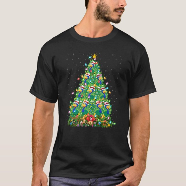 Camiseta Peacock Bird  Xmas Lights Santa Peacock Christmas  (Frente)