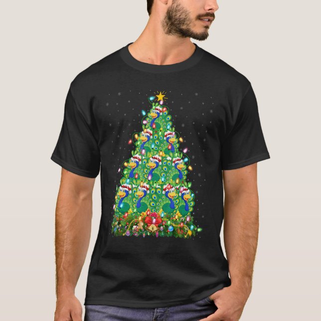 Camiseta Peacock Bird   Xmas Lights Santa Peacock Christmas (Frente)