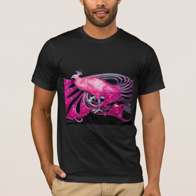 CAMISETA PEACOCK ELEGANTE EM PINCO, FUCHSIA, PRETO (Frente)
