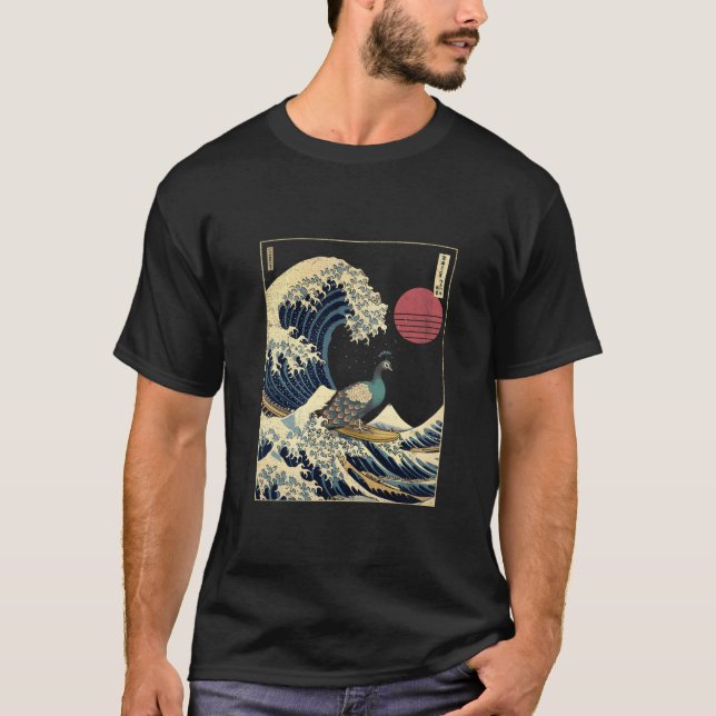 Camiseta Peacock Kanagawa Wave Surf Engraçado (Frente)