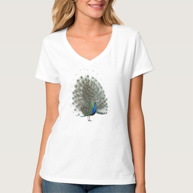 Camiseta Peacock Majestoso com Cauda Colorida (Frente)